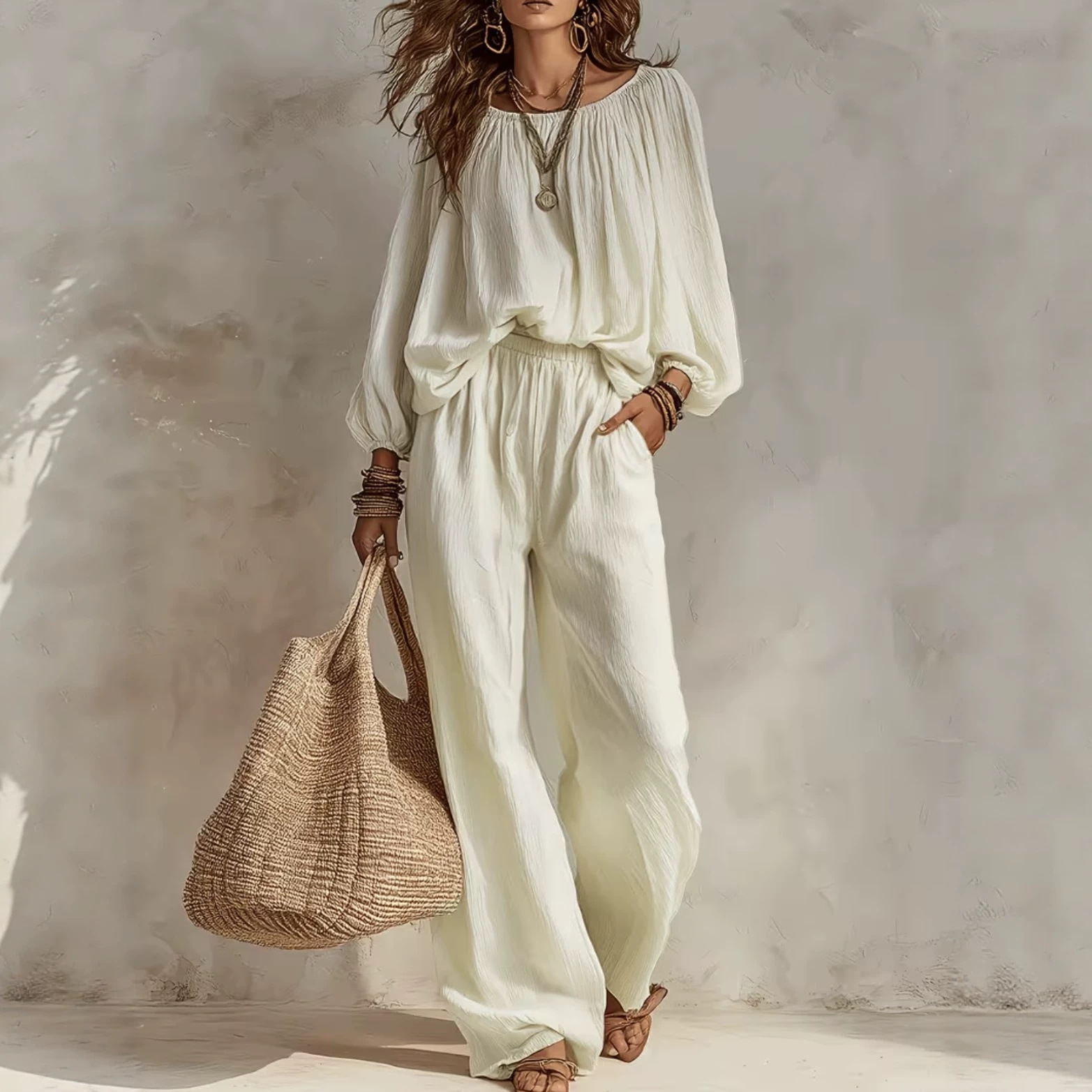 Loose-fitting Top With High-waisted Draping Wide-leg Pants