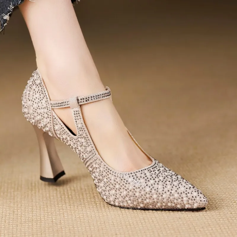 Low-cut Cheongsam Wedding Banquet Shoes Womens High Heels - Champagne-35