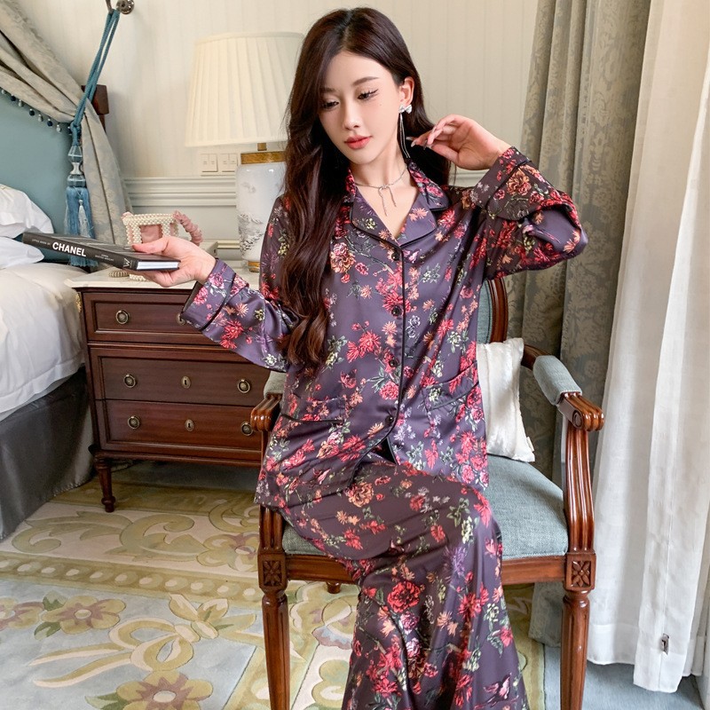 Spring And Autumn Ice Silk Thin Pajamas Light And Comfortable