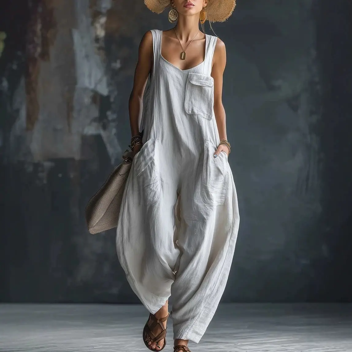 Loose-fitting Casual Jumpsuit With Pockets And Straps