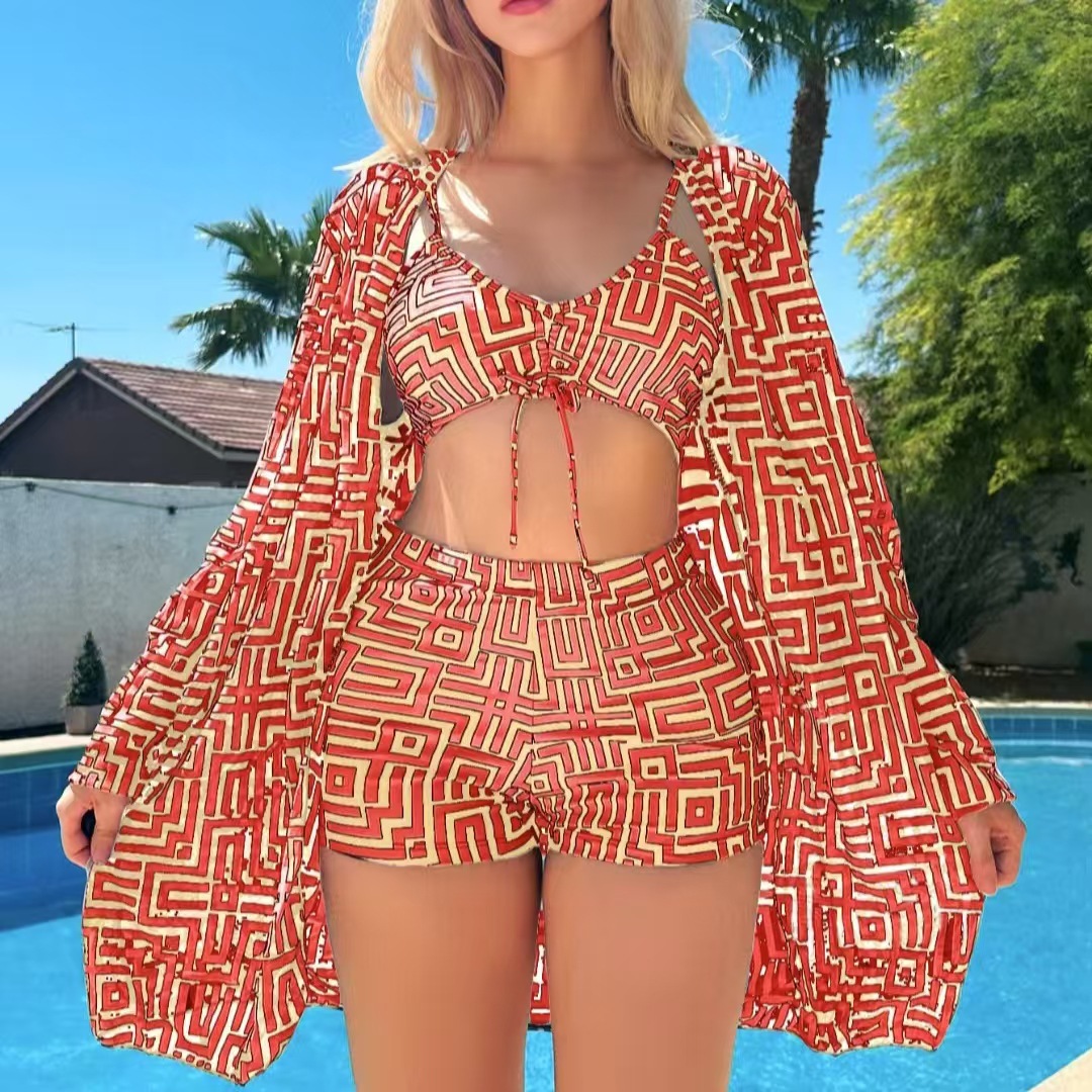 Swimsuit Plus Size Multicolor Plaid Printed Split Three-piece Suit - Image 5