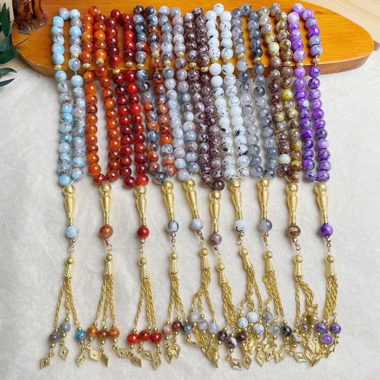 33-piece Gold Tassel Glass Bracelet With 10mm Large Flower Beads
