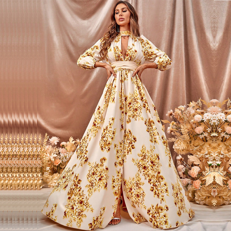 French-style Vintage Womens Printed Dress