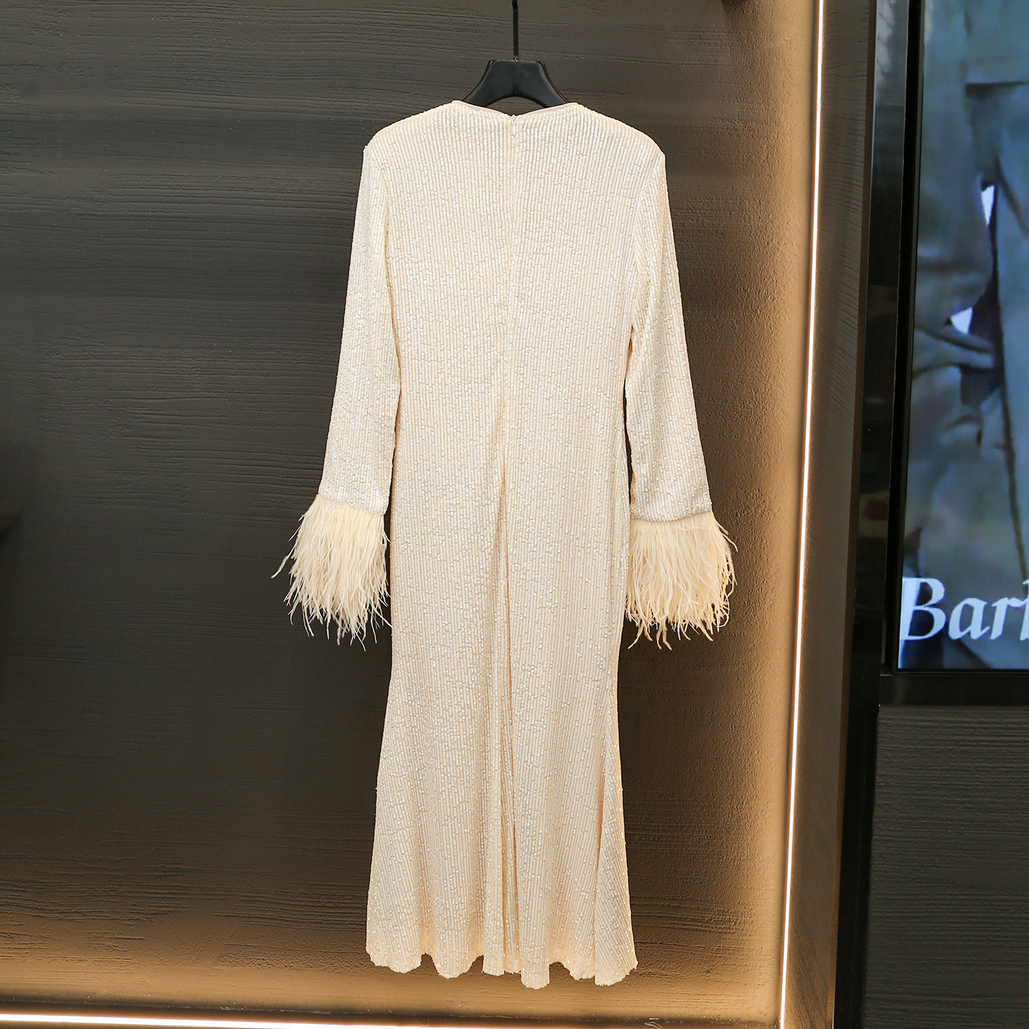 Tassel Ostrich Feather Long Sleeve Slim Fit Waist Dress