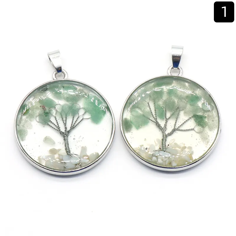 33mm Lucky Tree Gravel Pendant Natural Crystal Stone DIY Hanging Ornament - Green Aventurine