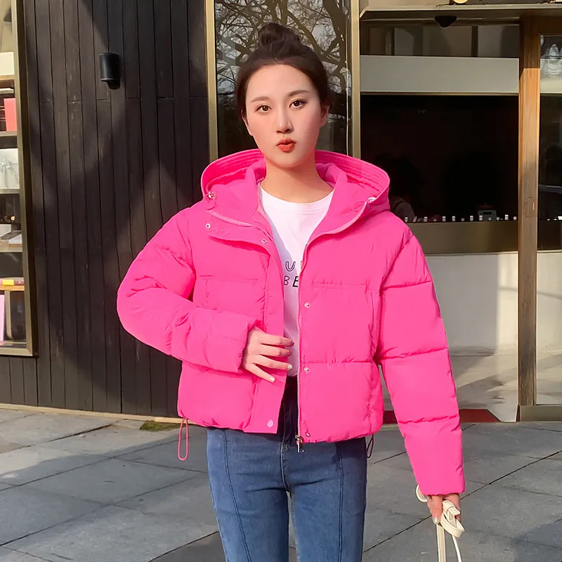 Women's Simple Casual Hooded Short Down Jacket - Pink