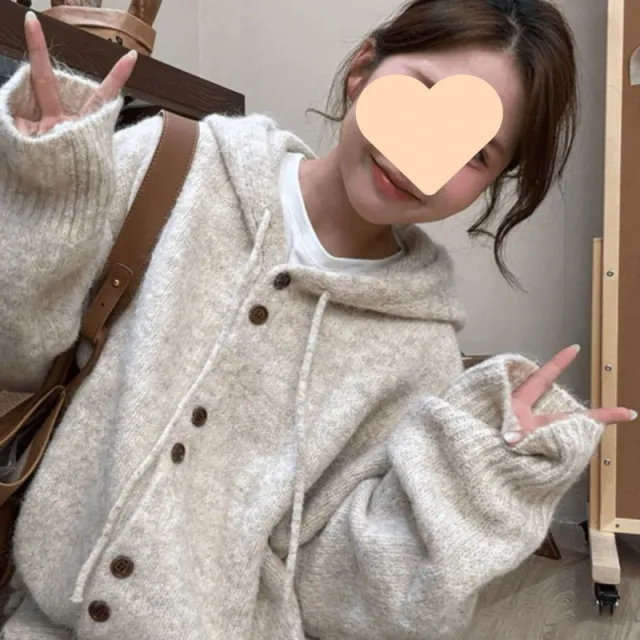 Thickened Korean Style Top With Loose And Lazy Style Knitwear Oatmeal Color - Shop at LoveMi