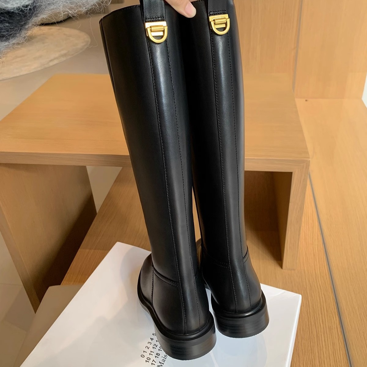 Knee-high Fleece-lined Round-toe Low-heeled With Side Zippers Womens High-rise Riding Boots