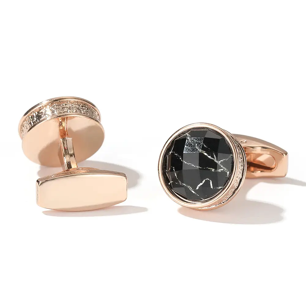 Men's Cufflinks Stylish Round Gray Silver Rose Gold