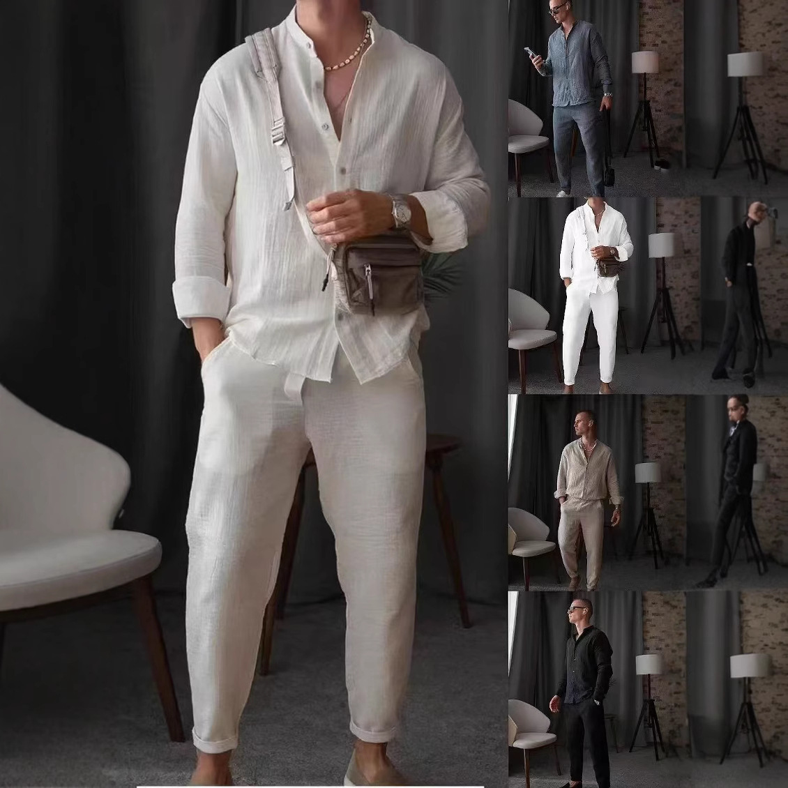 Mens Casual Sporty LongSleeve Top And Pants Set Simple Style