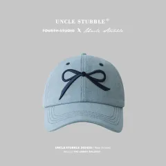 Bowknot Peaked Cap Female Sun Protection - White Line Bow Sky Blue - View 1