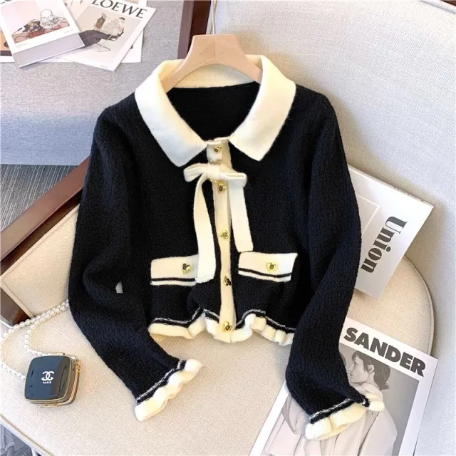 Fashion Small Short Classic Style Knitted Cropped Sweater Coat Black - Shop at LoveMi
