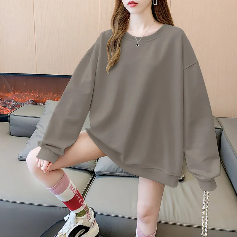 Women's Solid Color Round Neck Plus Size Loose Sweater - Wine Red