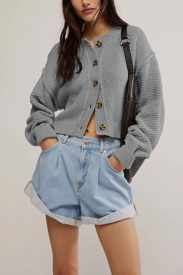 Women's Fashion Loose Sweater Single Row Button Gray - Shop at LoveMi