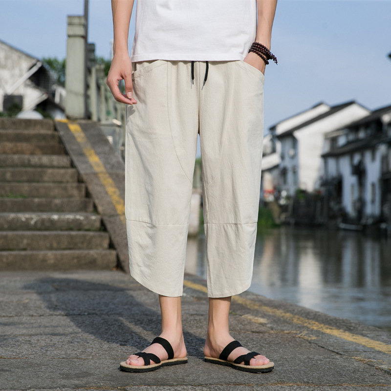 Fashion Men's Thin Beach Linen Casual Pants