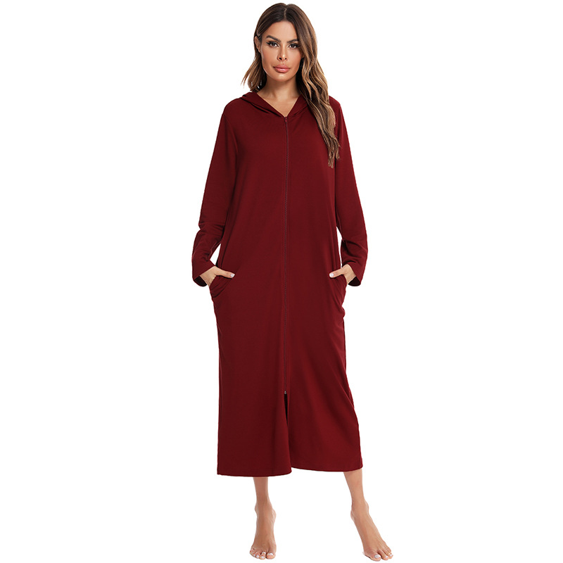 New Autumn And Winter Pajamas Women's Home Nightdress Wine Red - Shop at LoveMi