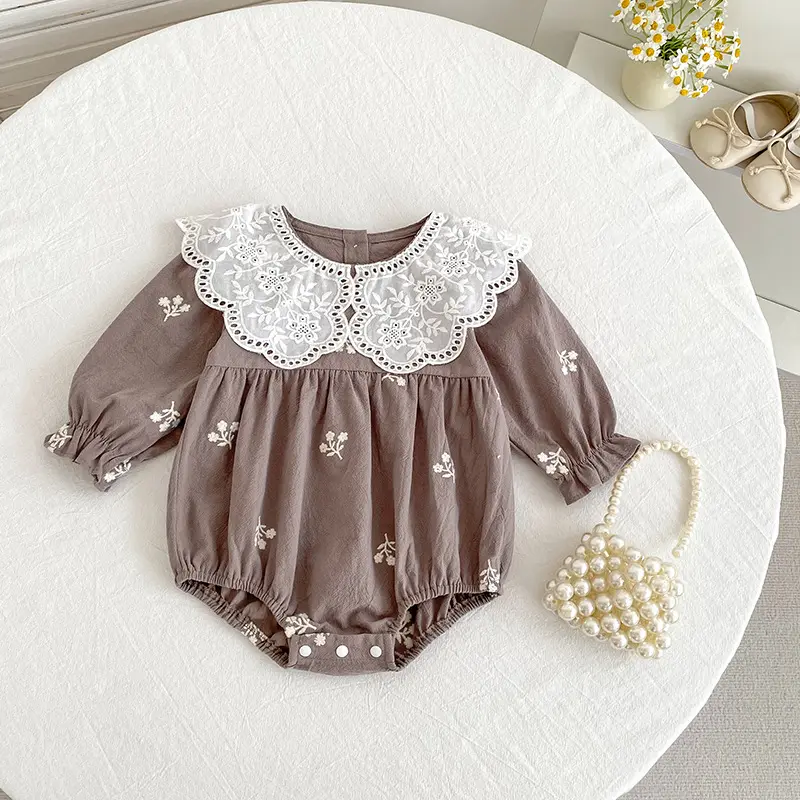 Girls Lace Romper With Long Sleeves