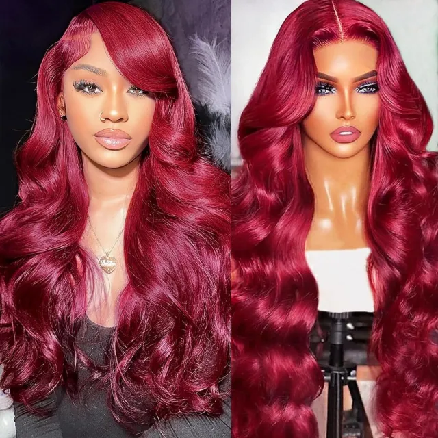 Front Lace Wig Women's Mid length Large Wave Long Curly Hair Wine Red - Shop at LoveMi