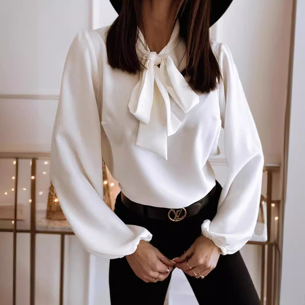 Womens Solid-Color Professional Stitched Collar Shirt