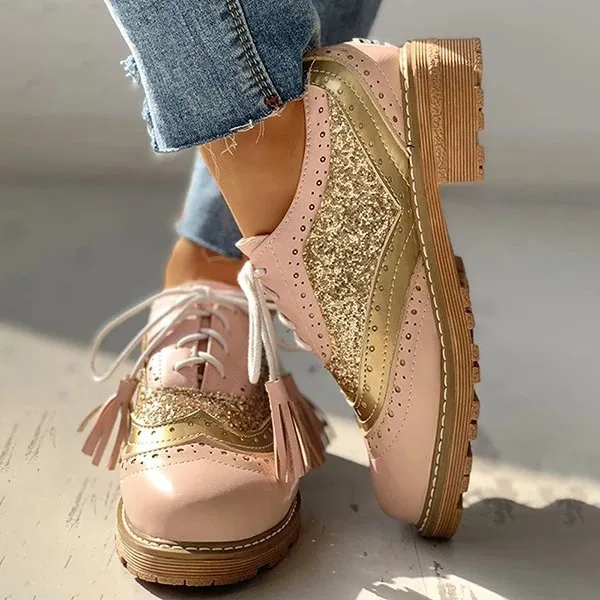 Retro Plus Size Color Matching Casual Flat Shoes Pink - Shop at LoveMi