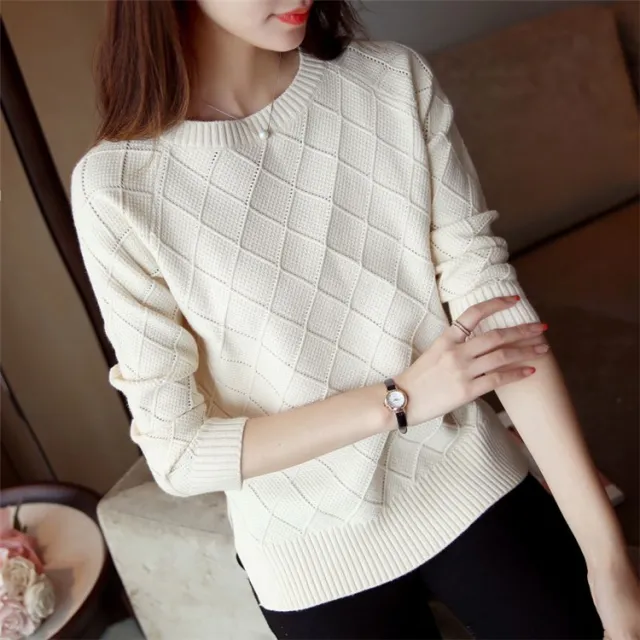 Fashion Loose Sweater Women's Round Neck Pullover Solid Color Long Sleeve Women White - Shop at LoveMi