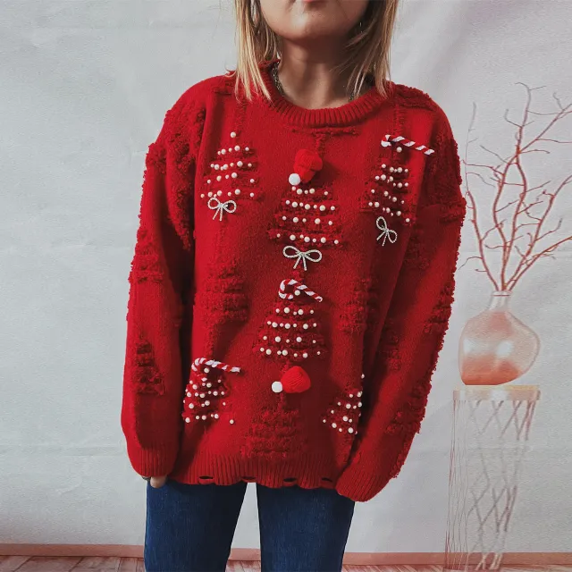 Handmade New Year Holiday Sweater Pullover Red - Shop at LoveMi