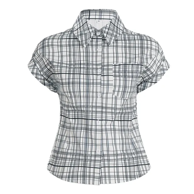 British Style Wooden Ear V neck Plaid Shirt Elegant Waist Button Puff Sleeve Top Black - Shop at LoveMi