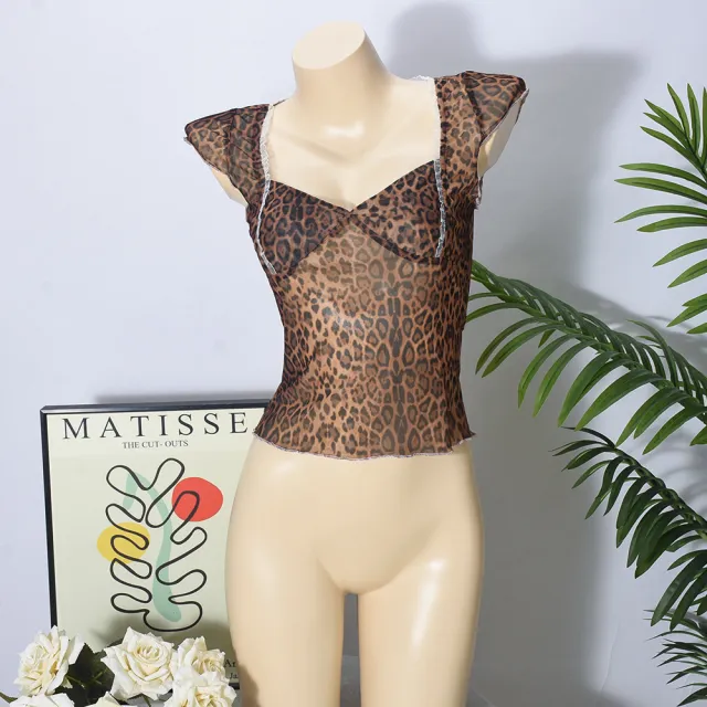 Fashion V neck Midriff baring Leopard Print Printing Stylish Top For Women Leopard Print - Shop at LoveMi