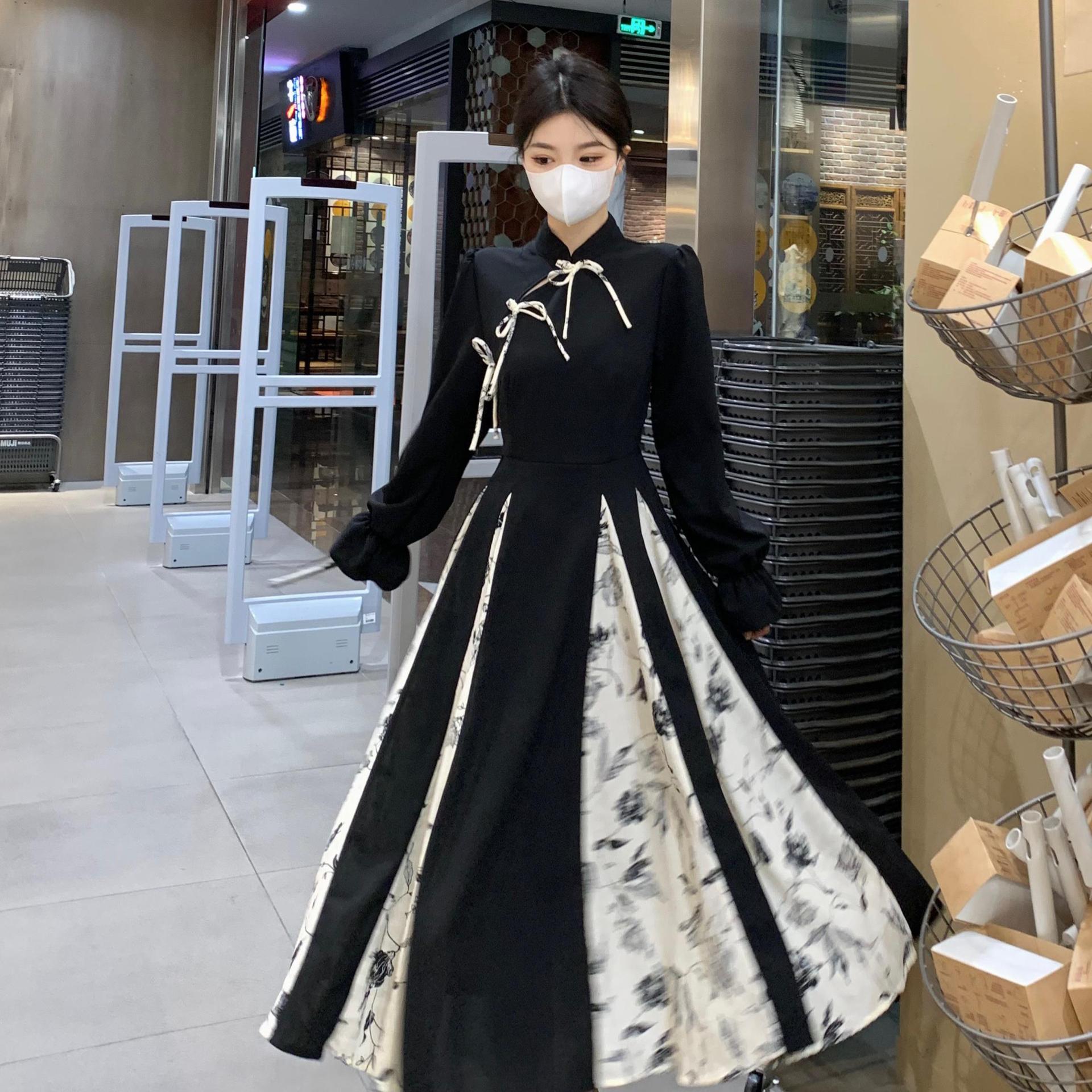 Retro Irregular Slimming Patchwork Floral Dress