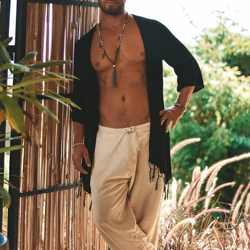 Men's Beach Sun Protection Clothing Casual Printed Shirt Fashion Cloak Coat