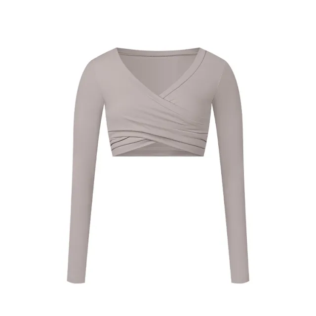 Tight Long Sleeve Cross Layered Sports Long Sleeve Brushed Top Red - Shop at LoveMi