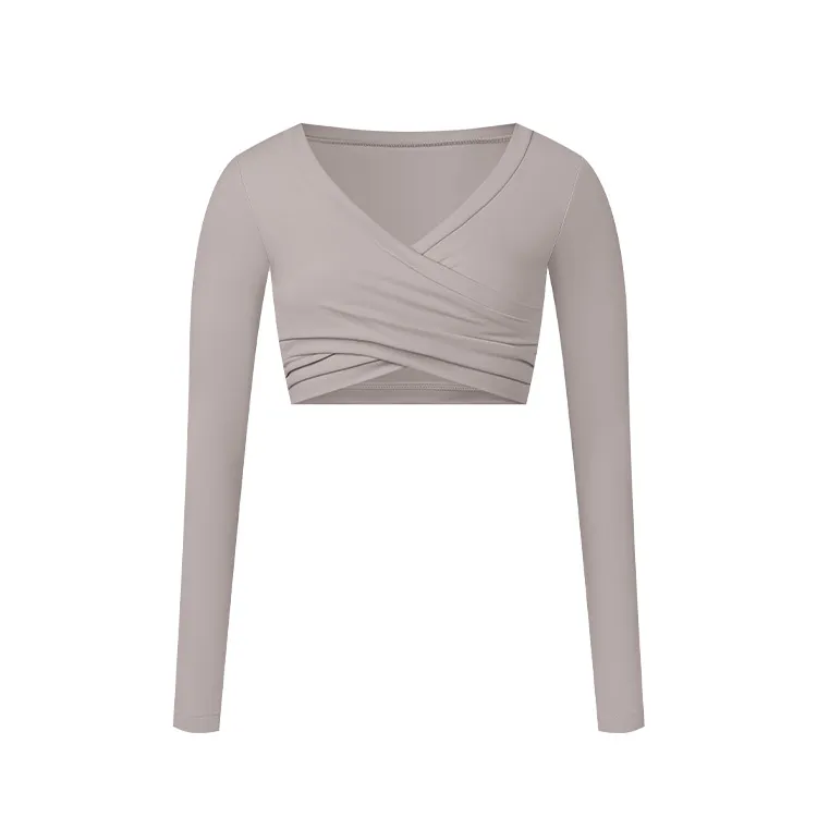 Tight Long Sleeve Cross Layered Sports Long Sleeve Brushed Top - Red