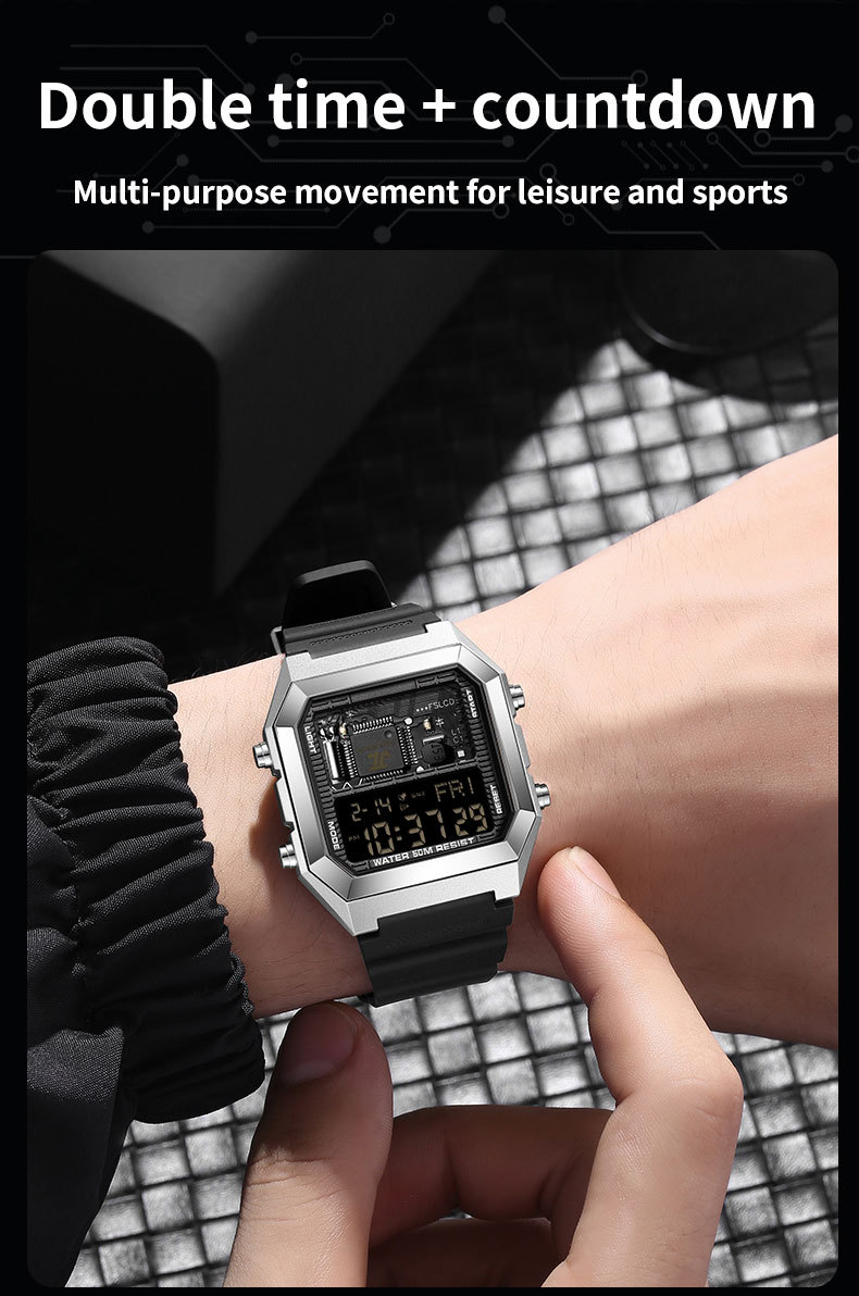 Sanda 6216 Square Waterproof Sports Digital watch for Men Students