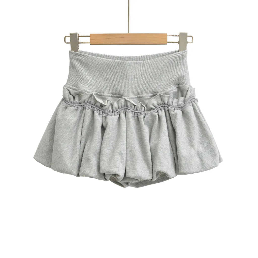 Lace Lantern Bud Mini Skirt For Women - Grey