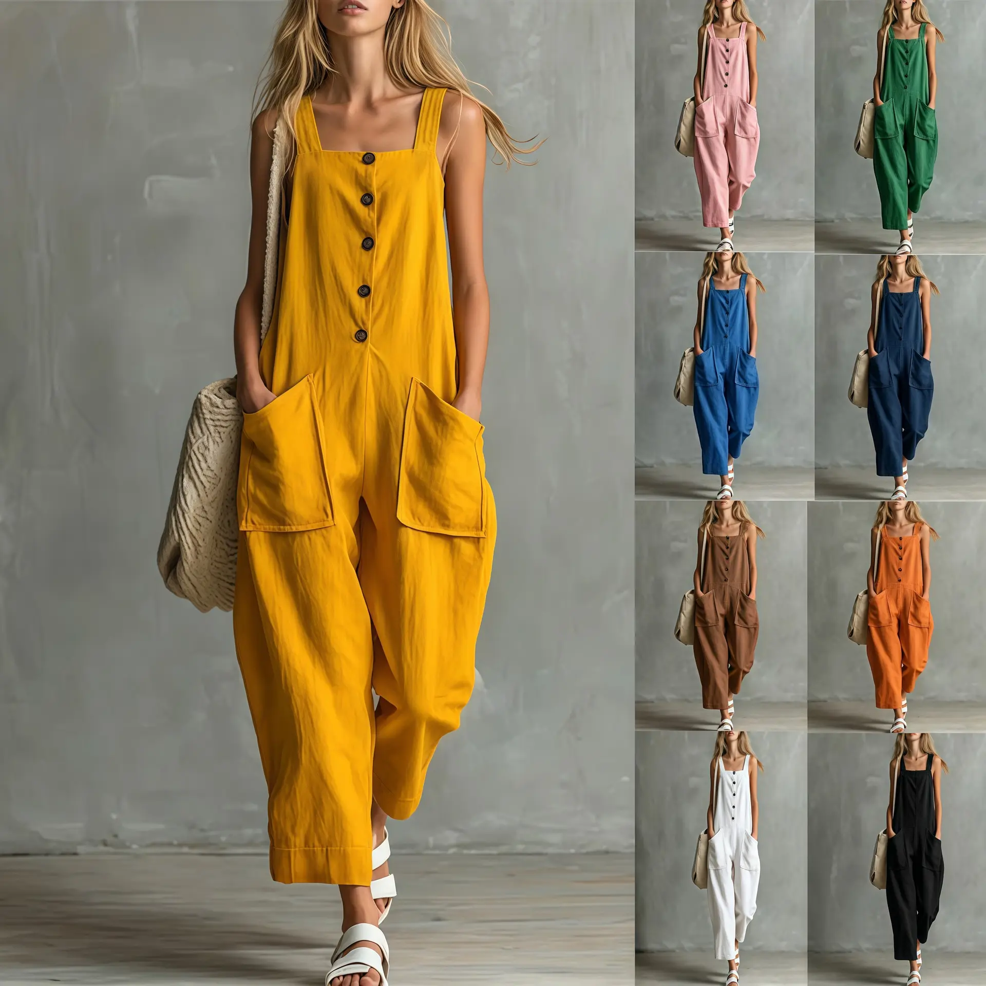 Loose-fitting Linen Overalls With Wide Legs