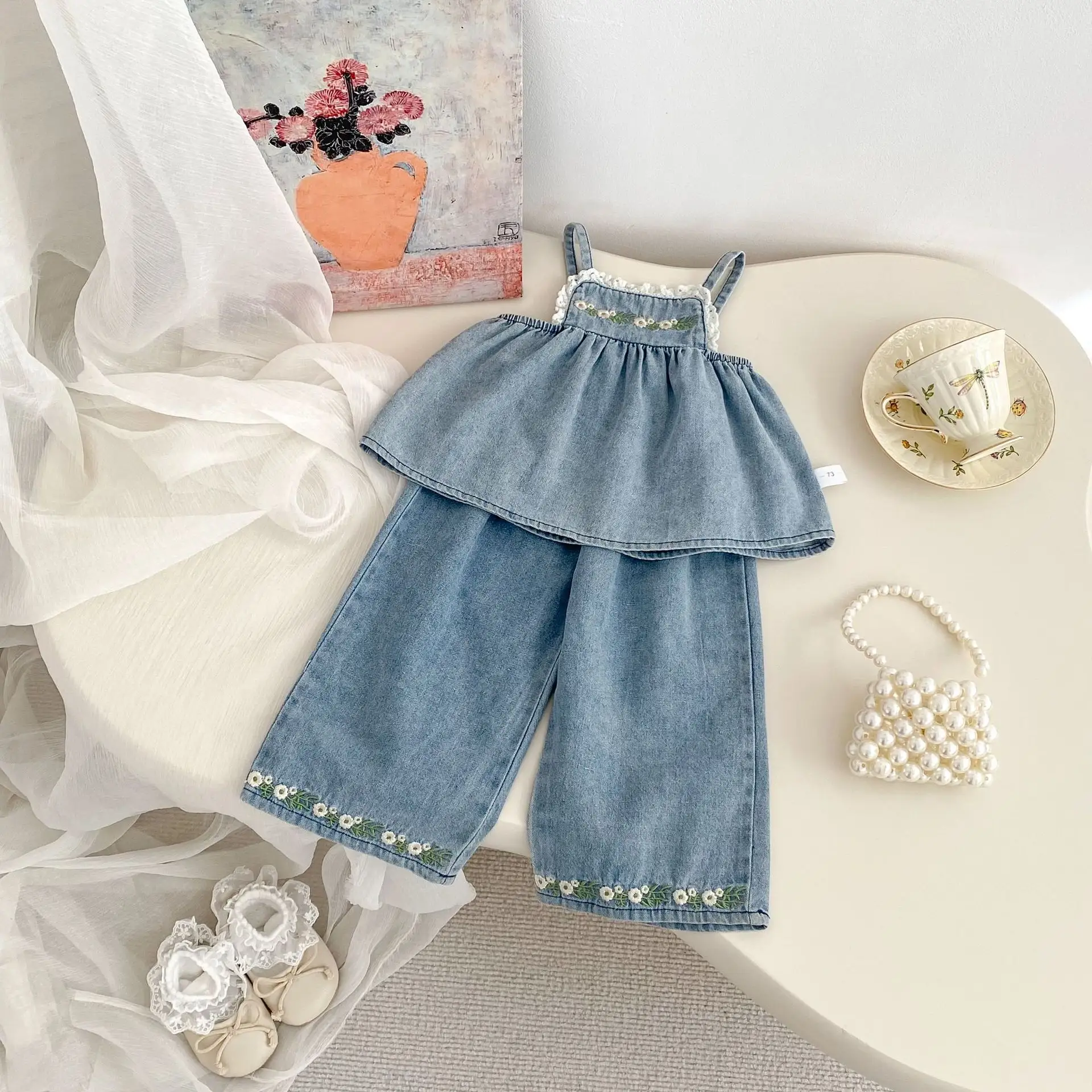 Embroidered Camisole And Wide-leg Pants Two-piece Set