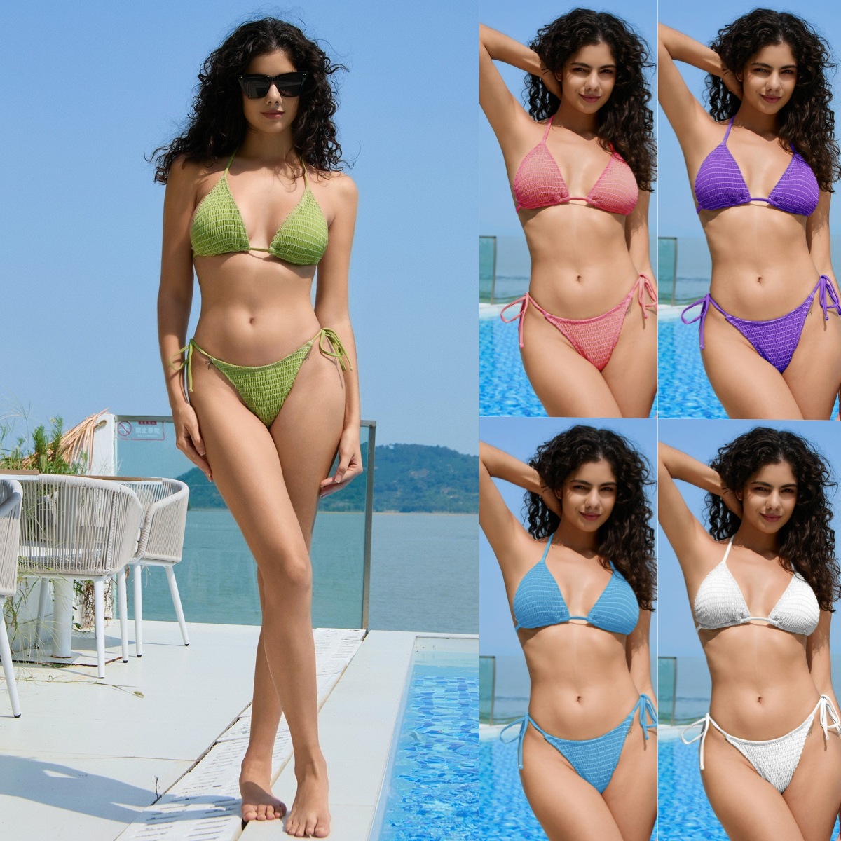 Fashionable Swimwear Cross-border Exclusive Multi-needle-sewn Womens Two-piece Bikini