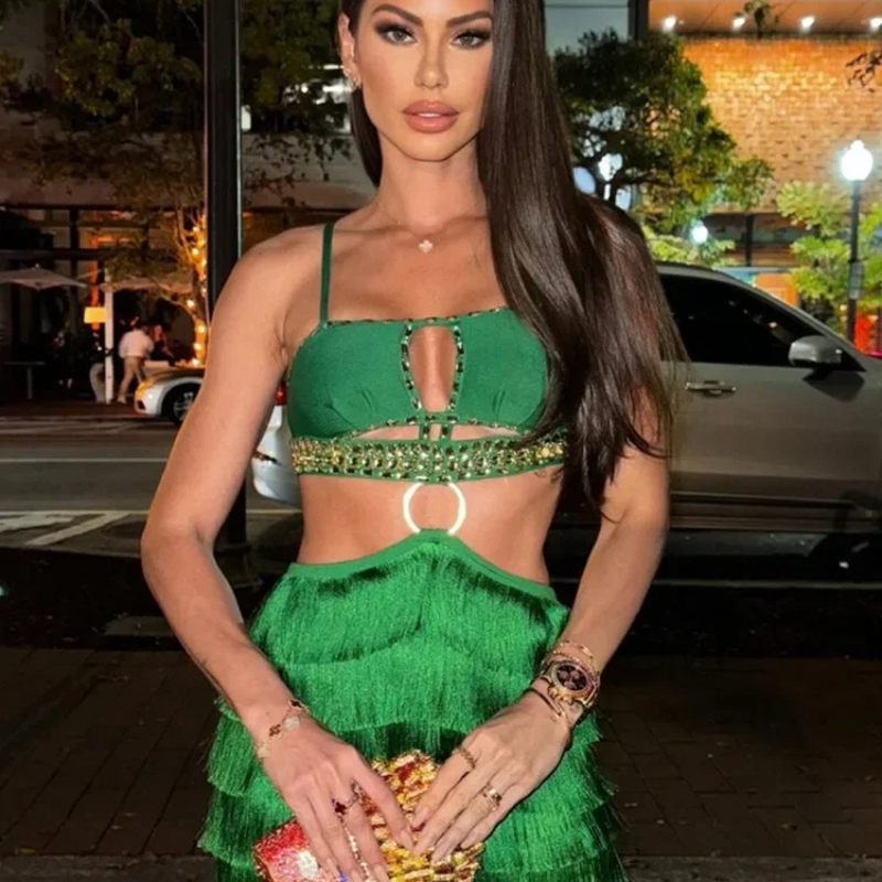 Hollow Backless Drilling Metal Ring Stitching Mini Bandage Dress