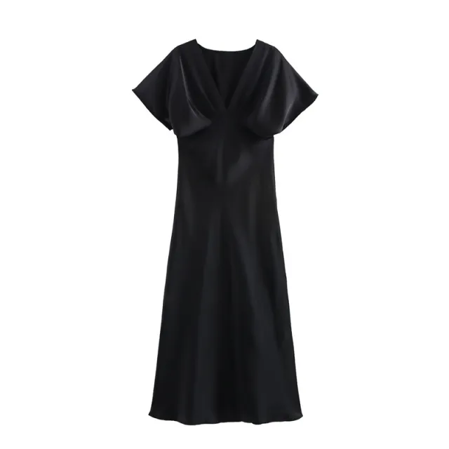 High Waist Short Sleeve Slim Fit Temperament Long Dress Black - Shop at LoveMi