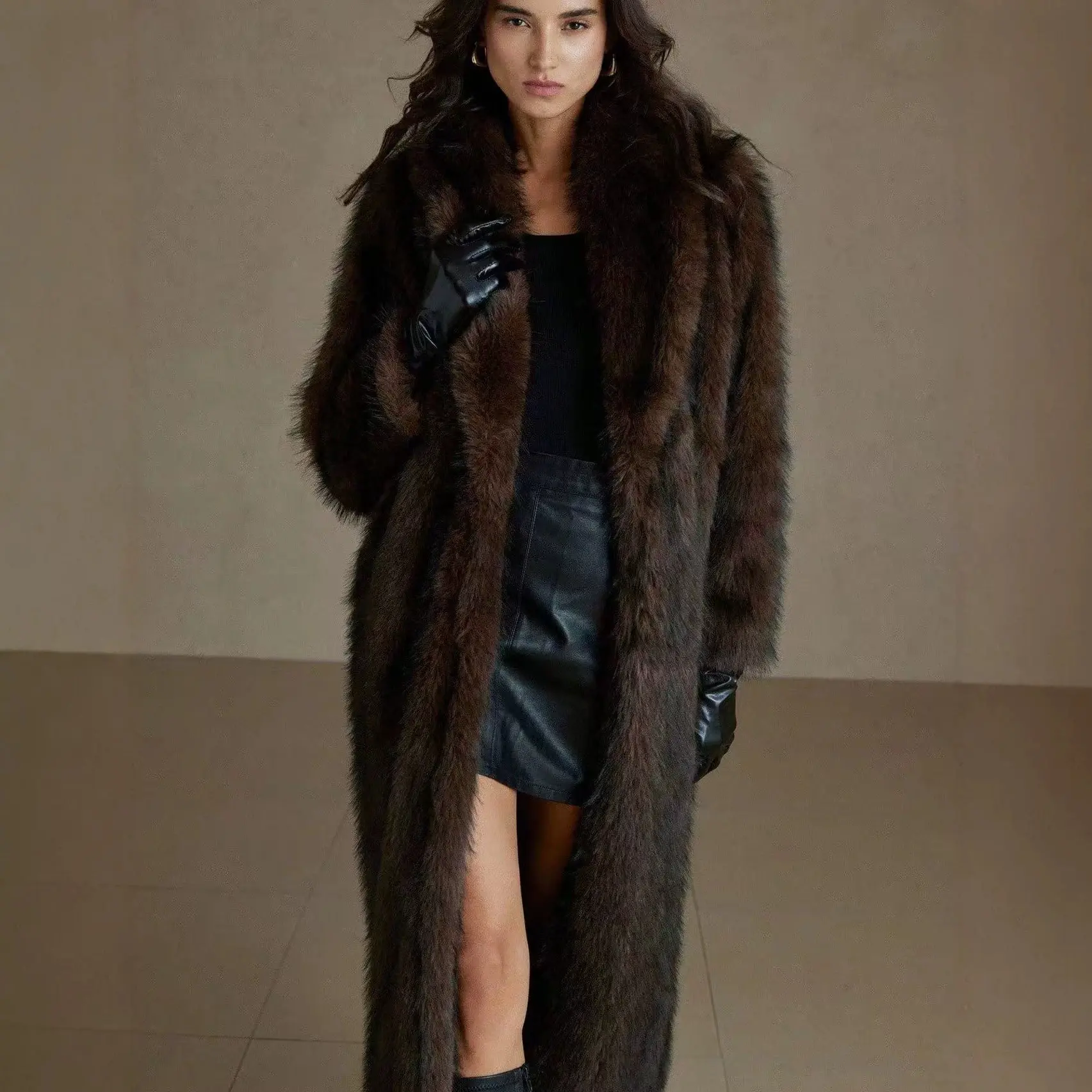 New Womens Long Faux Fur Coat