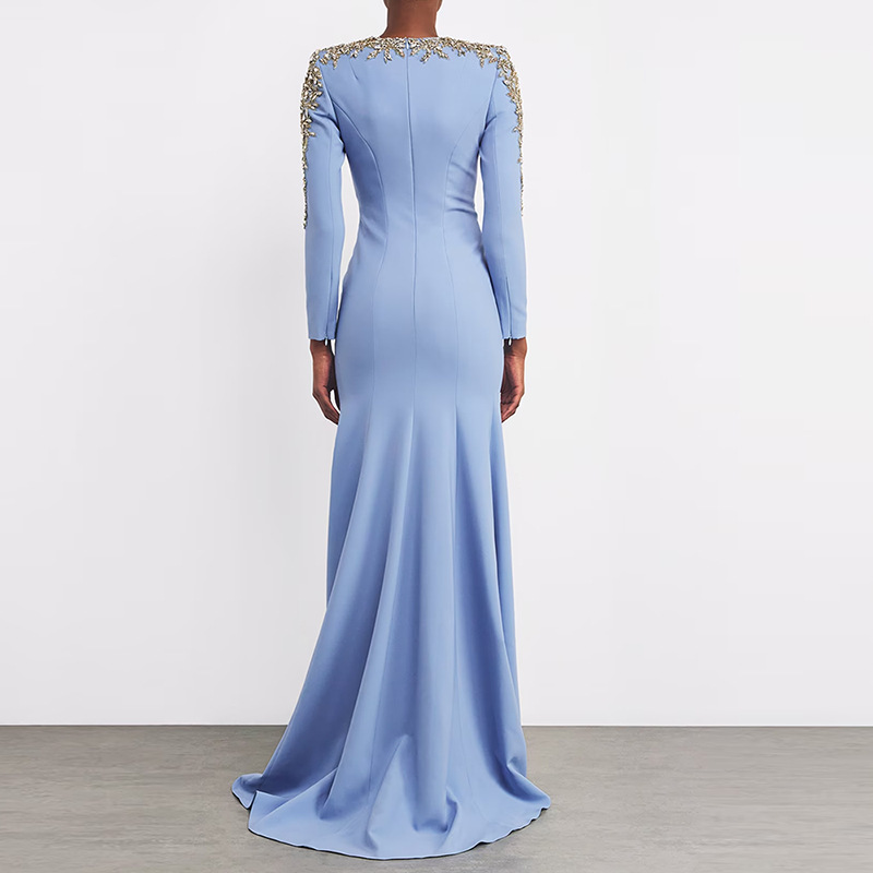 Heavy-duty Beaded And Diamond-encrusted Petite-trailing Long Dress