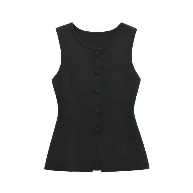 Fashionable Soft Decorated Row Button Vest Top Black - Shop at LoveMi