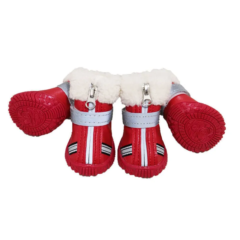 Puppy Waterproof Warm With Velvet Non-slip Wear-resistant Winter Snow Boots - Red