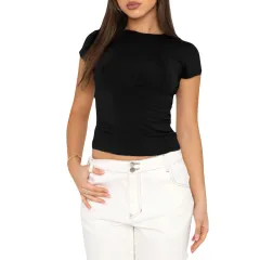 Women's Fashion Casual Solid Colour Slim Pullover T-shirt - Short Sleeve Black - View 1