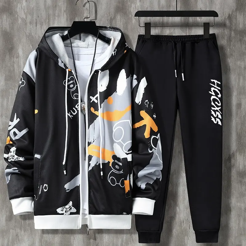 Men's Spring and Autumn Long Sleeve Zipper Printed Casual