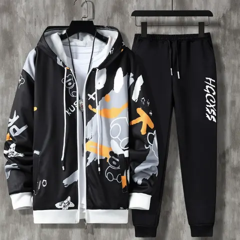 Men's Spring and Autumn Long Sleeve Zipper Printed Casual