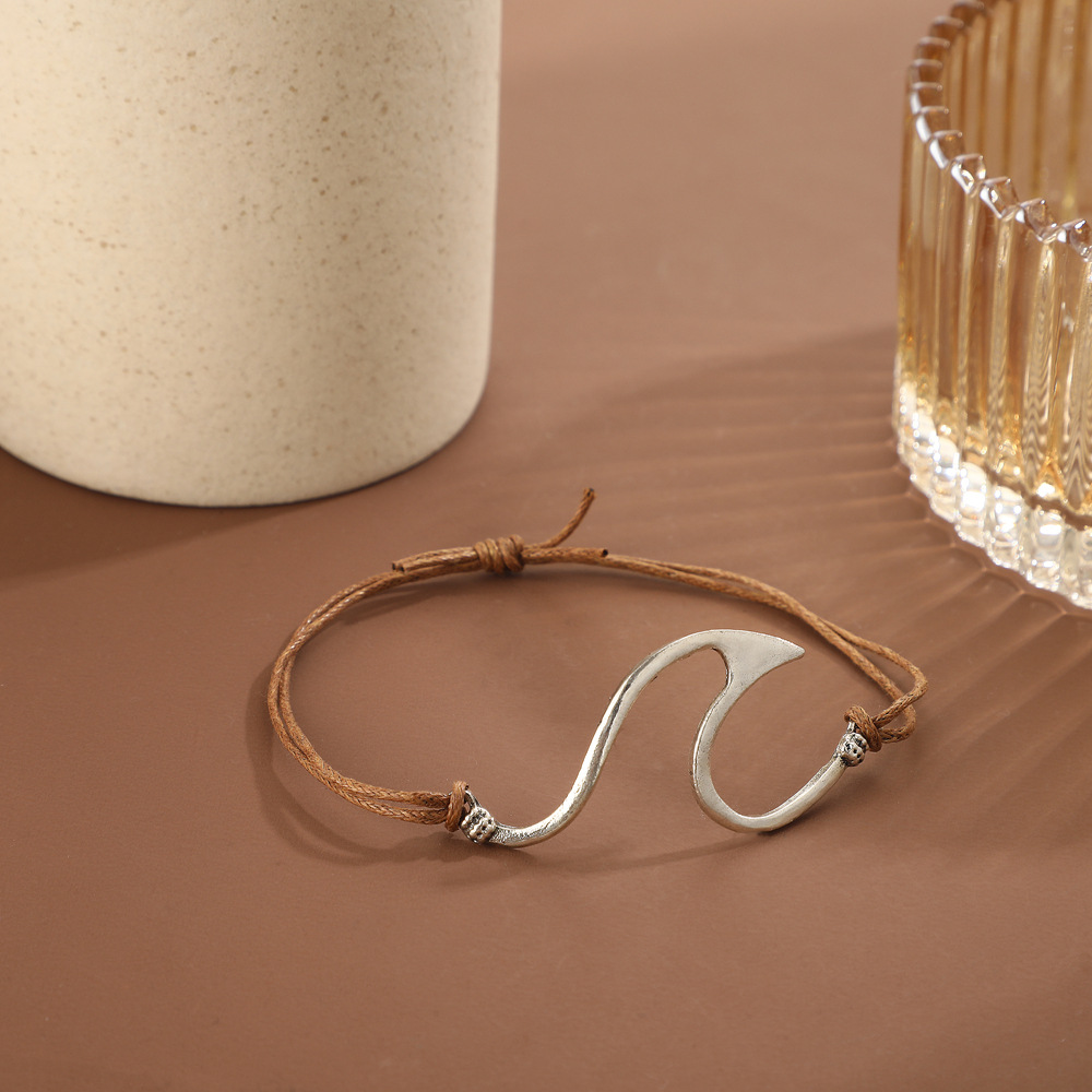 Women's Brown Adjustable Retro Silver Bracelet