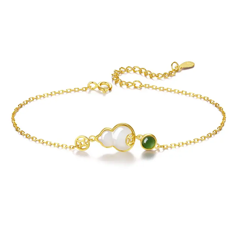 Sterling Silver National Style High-grade Natural Hetian Jade Bracelet