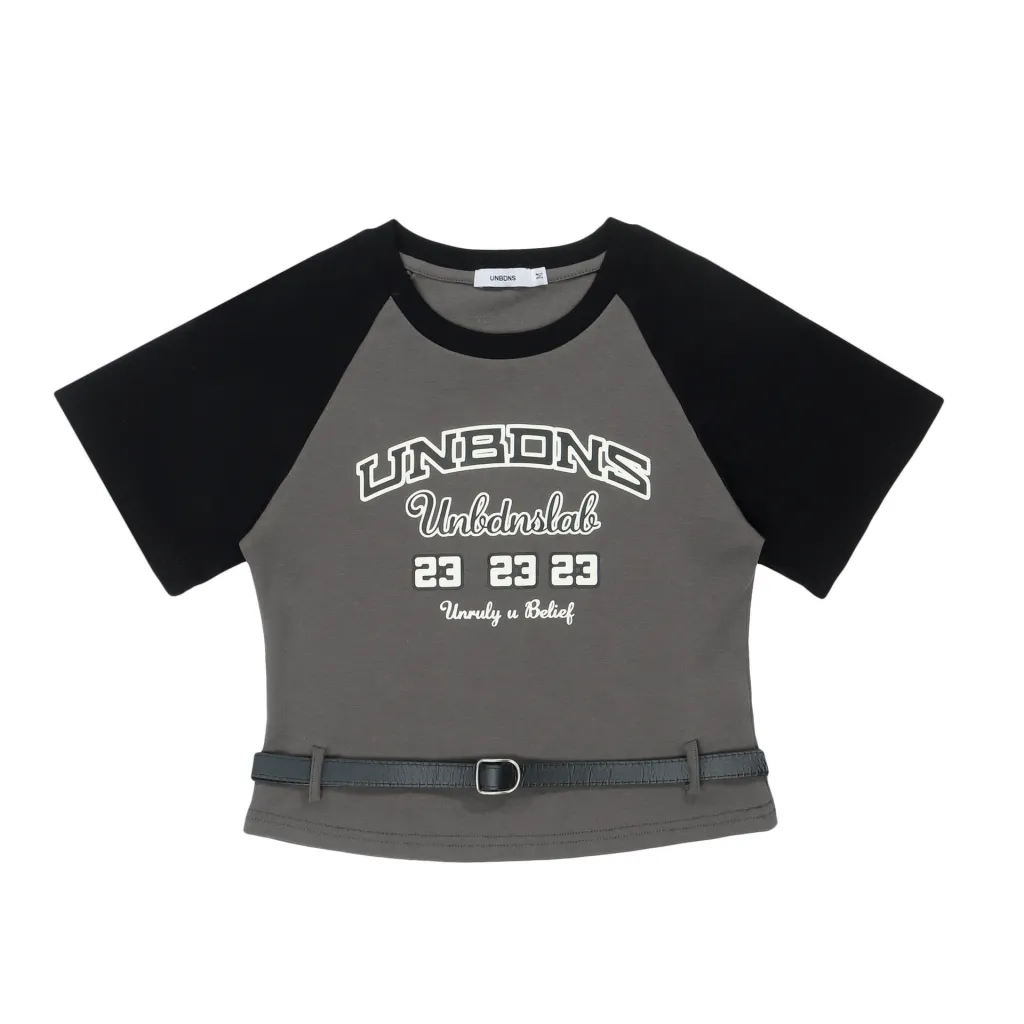 Women's Short-sleeved Lace-up Design Short T-shirt - Gray