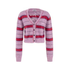 American Niche Design Sweater V-neck Loose Cardigan Sweater - Purple - View 1